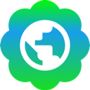 Globe icon in white centered on a green and blue gradient square background.