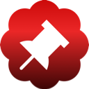 A white pushpin icon centered on a solid red background.