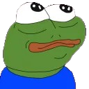 Green frog character with large eyes looking upward in a suspicious manner.