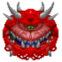 A round red monster with a single green eye and a wide mouth full of sharp teeth.