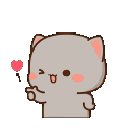 A cute gray cat winks and blows a small pink heart kiss.