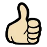 Hand showing a thumbs up gesture against a black background.