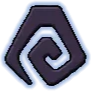 A dark purple spiral symbol centered on a light blue background.