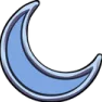 Crescent moon icon with a light blue fill and a silver outline.
