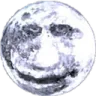 Moon with a human-like face and a wide, distorted grin.