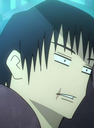 Anime character with a flat, annoyed expression and a small scar on their cheek.