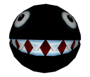 A pair of wide, unblinking eyes above a large, toothy grin emerging from a black background.
