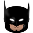 Masked vigilante with glowing white eyes and a stern expression.