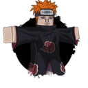 A blocky character with orange hair and a black cloak standing in a T-pose.