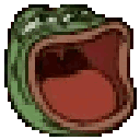 A green frog character with a very wide open mouth, repeated four times in a row.