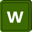 Letter W in white font centered on a dark green square background.