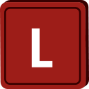 Letter L in white font centered on a red square background.