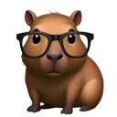 Capybara wearing black-rimmed glasses with a serious expression.