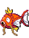 A row of four identical orange pixelated fish with open mouths and yellow fins.