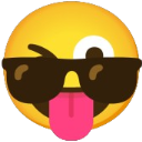 Yellow smiley face wearing black sunglasses, winking one eye, and sticking its tongue out.