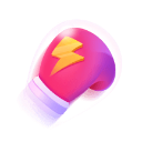 Boxing glove in bright pink with a yellow lightning bolt emblem on the front.