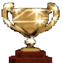 Golden trophy cup with a brown base and sparkling highlights.