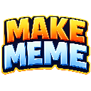 Make Meme text in bold orange and blue 3D lettering.