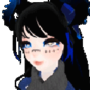Anime girl with dark hair and blue accents wearing a smug, knowing expression.