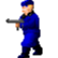A pixelated soldier in a blue uniform holding a weapon.