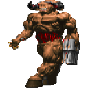 A muscular, brown-skinned demon with horns and a rocket launcher standing in a combat stance.