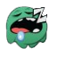 A green blob character with eyes closed and mouth open, drooling with a Z symbol floating nearby.