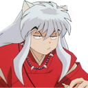 Inuyasha with white hair and red clothing gives a look of intense annoyance and judgment.