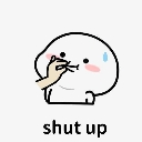 A simple white cartoon character with a hand covering its mouth to signal silence.