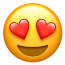 Yellow face with a wide smile and two red hearts for eyes.