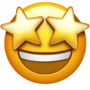 Yellow face with a wide, open-mouthed smile and two large, gold stars for eyes.