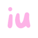 The letters iu written in a rounded pink pixelated font against a black background.