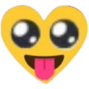 Heart-shaped face with large eyes sticking its tongue out playfully.