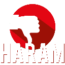 Thumbs down icon inside a red circle above the word HARAM in white text.