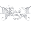 Event Manager text stylized with wings, a crescent moon, and a star in a silver, magical aesthetic.