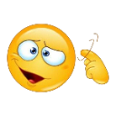 Yellow smiley face with a sly grin tapping its finger against its temple in a thinking gesture.