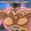 Toguro from YuYu Hakusho with a muscular physique and a serious expression, featuring Filipino text overlay.