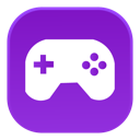 A white video game controller icon centered on a purple square background.