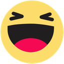Yellow smiley face with eyes tightly shut and a wide open mouth laughing.