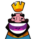 The Clash Royale King character laughing hysterically with a wide open mouth and a gold crown.