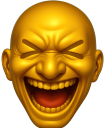 Golden face laughing with eyes squeezed shut and mouth wide open.