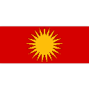 Yezidi flag featuring a yellow sun on a red horizontal band with white borders.