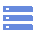 A blue pixelated list icon featuring three horizontal bars with small squares on the left side against a black background.
