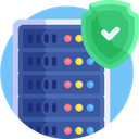Server rack icon with a green shield and white checkmark overlay.