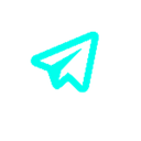 Paper airplane icon in bright neon cyan pixel art style against a black background.