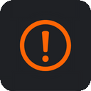 Orange exclamation mark inside a circle on a dark background.