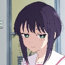 Anime girl with a smug, knowing smirk and purple hair.