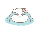 A small character with a pink bow crying an overflowing puddle of blue tears.