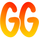 The letters GG in a bright orange and red fiery gradient style.
