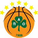 Basketball with a green clover and stars above it.