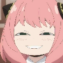 Anya Forger with a smug, knowing grin and half-closed eyes.
